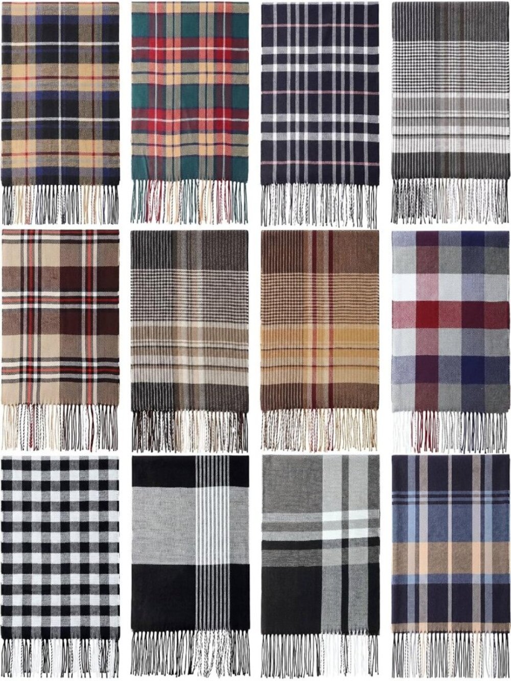 12 Pcs Christmas Buffalo Plaid Scarves for Women - Festive Winter Accessories